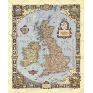 A Modern Pilgrim's Map of the British Isles - Published 1937 by National Geographic