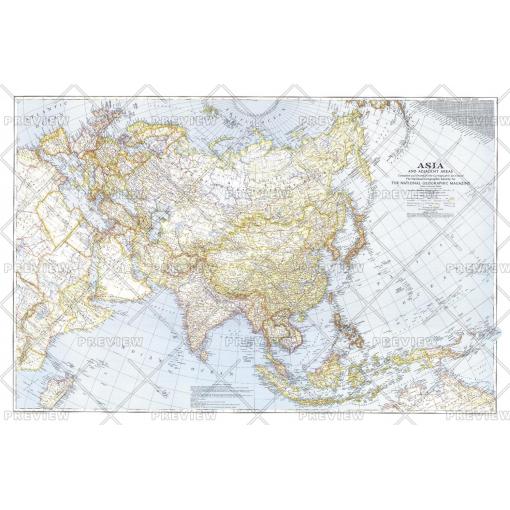 Detailed vintage map of Asia showing countries, borders, cities, and geographical features for travel planning, education, and geographic reference from The Map Shop.