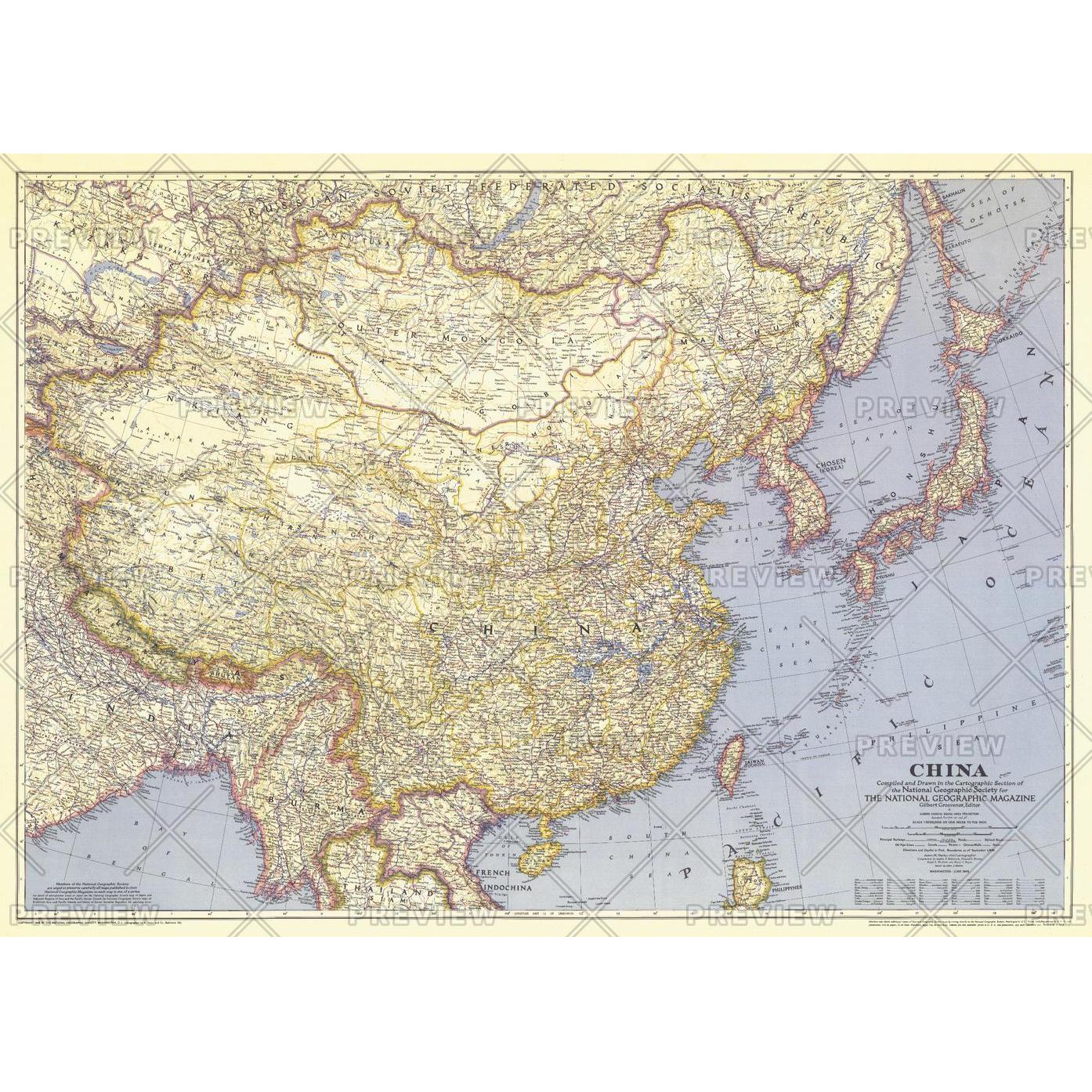 China - Published 1945 by National Geographic - The Map Shop
