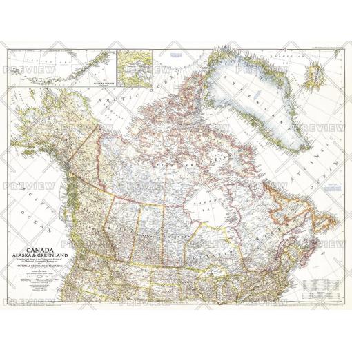 Detailed vintage map of Canada, Alaska, and Greenland showing geographic features, borders, and topography, from The Map Shop, perfect for geographic enthusiasts and map collectors.