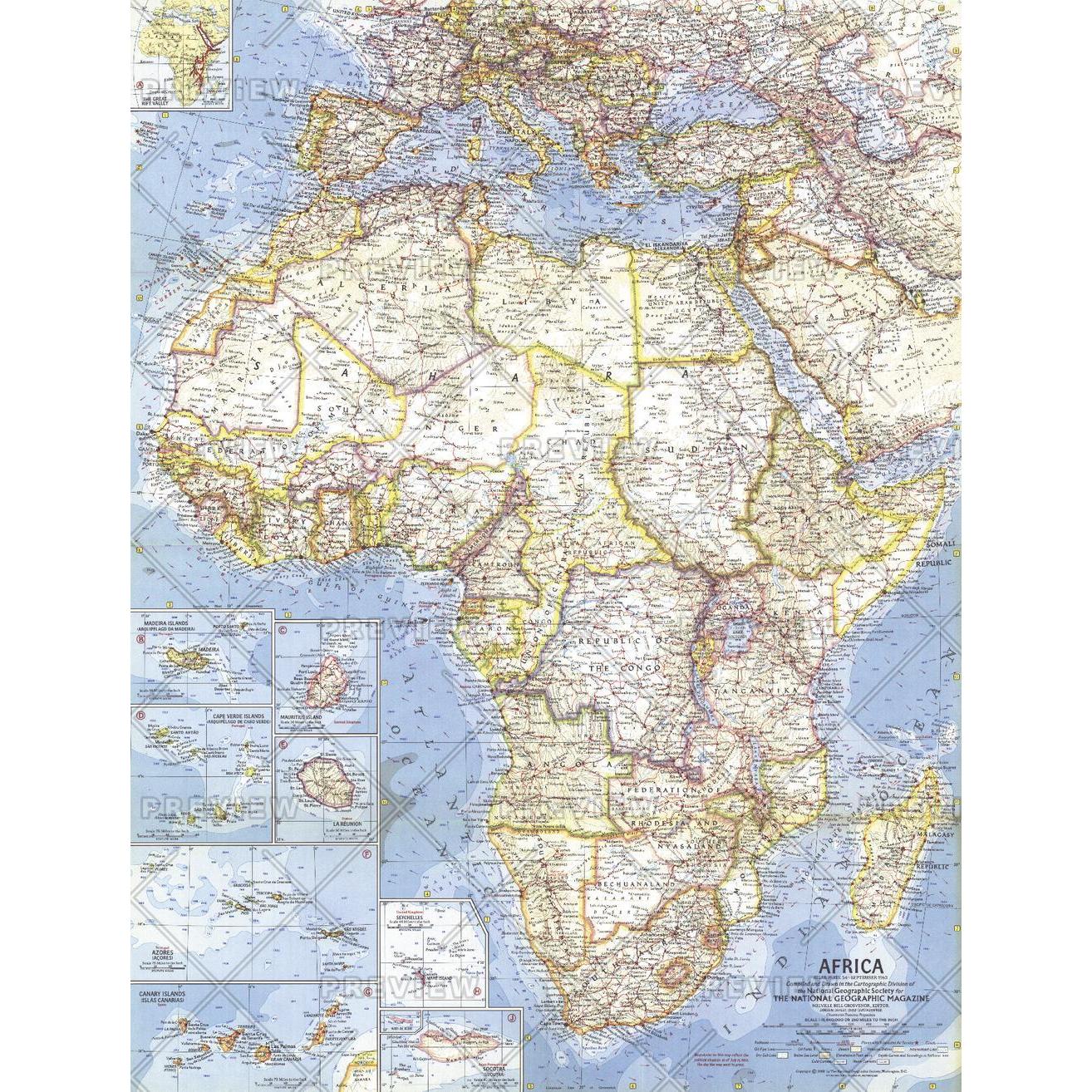 Vintage 1960 National Geographic Map of Africa 