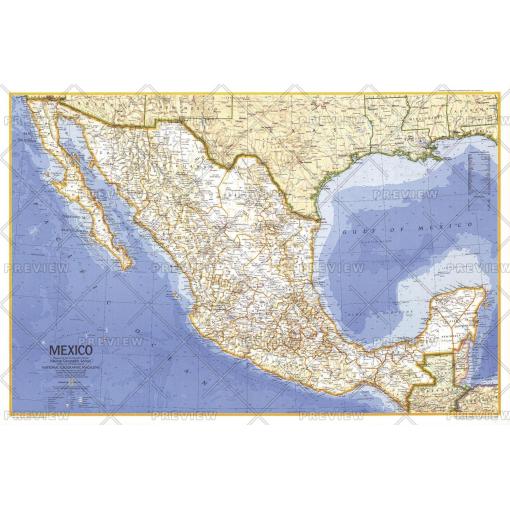 Detailed map of Mexico highlighting geographic features, cities, and borders, ideal for travel planning and geographic reference from The Map Shop.