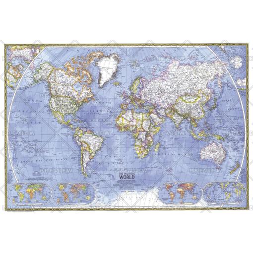 Colorful political world map with detailed country borders and geographic features, ideal for maps and navigation from The Map Shop.