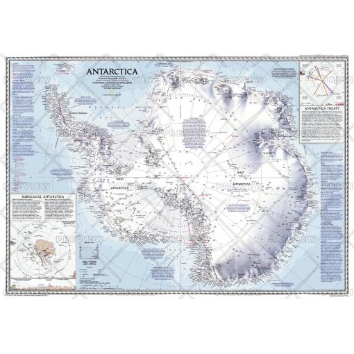 Detailed Antarctic map showcasing geographic features, research stations, and territorial boundaries, perfect for geographic enthusiasts and researchers interested in Antarctic exploration and cartography.