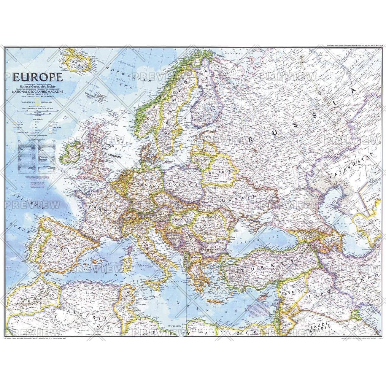 Europe Map Ebay Europe - Published 1992 - The Map Shop
