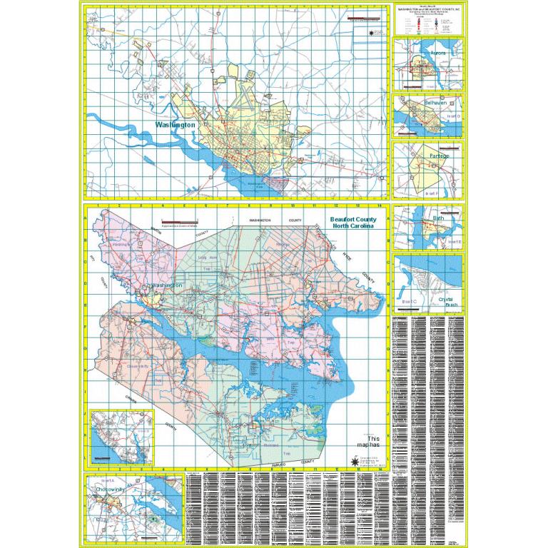 Washington and Beaufort County, NC Wall Map