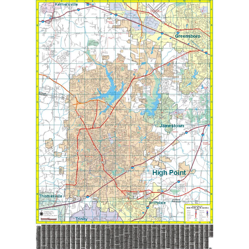 High Point Nc Map High Point, Nc Wall Map - The Map Shop