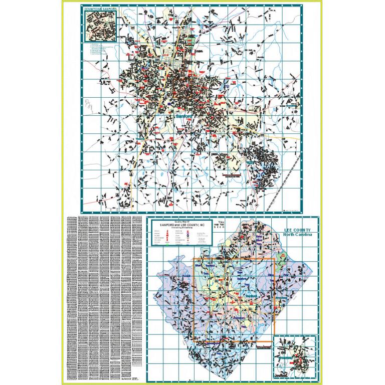 Sanford and Lee County, NC Wall Map