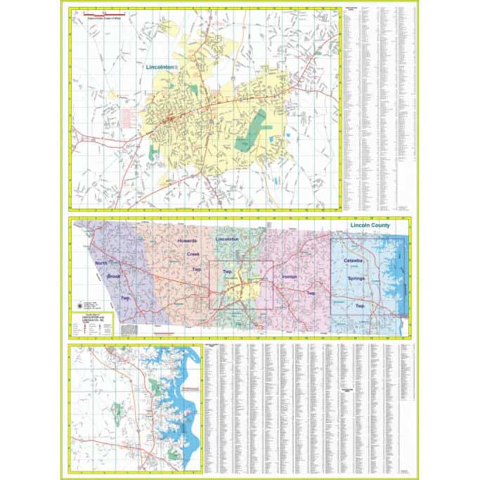 Detailed map of Lincoln, North Carolina with surrounding townships and county boundaries, ideal for navigation and geographic reference.