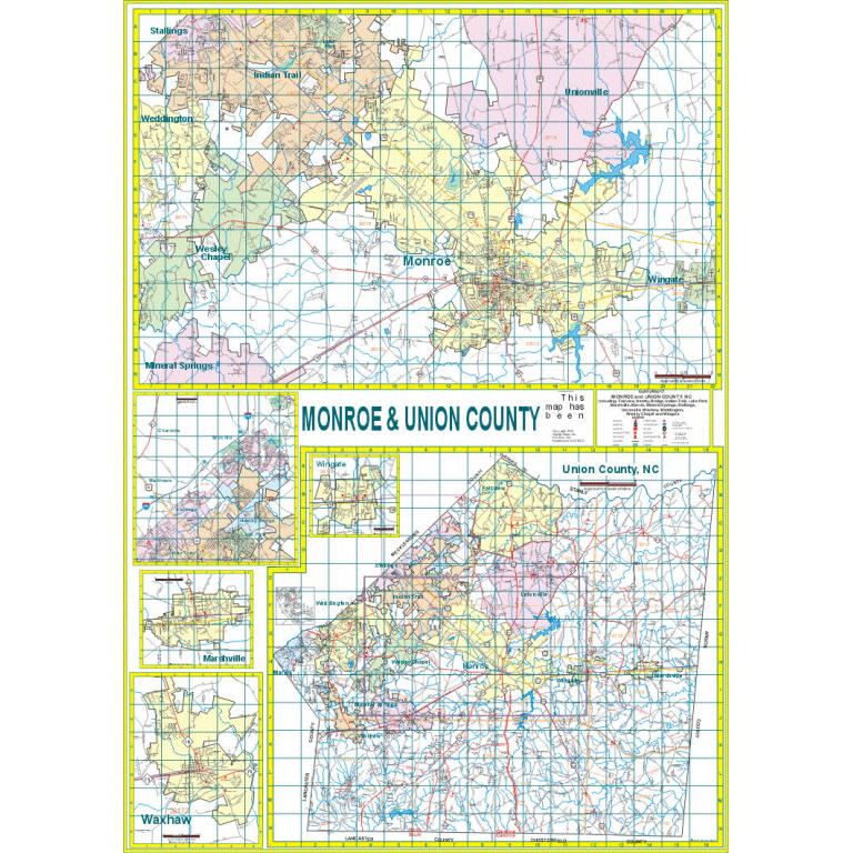 Monroe and Union County, NC Wall Map