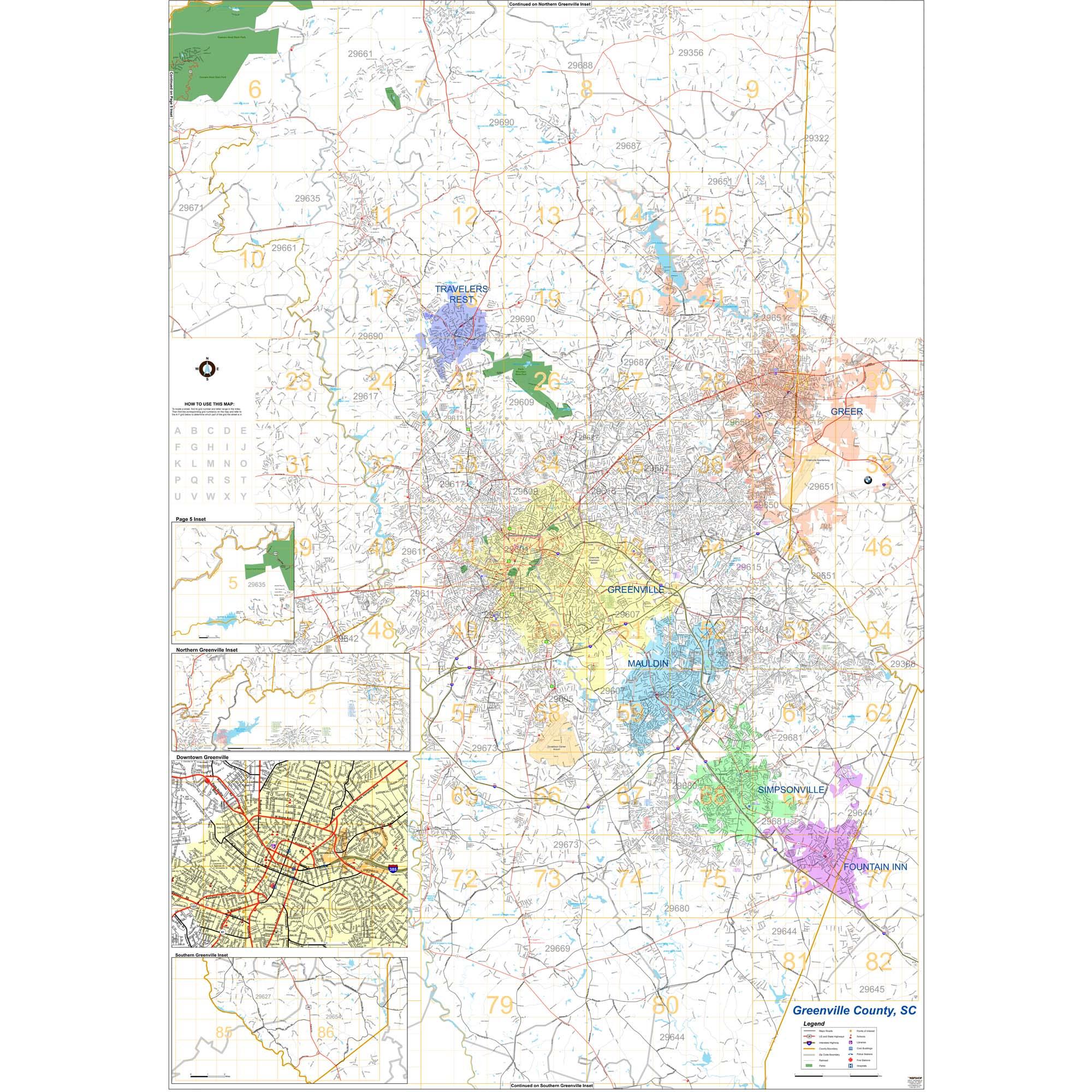 Map Of Greenville County Sc Greenville County, South Carolina Wall Map - The Map Shop