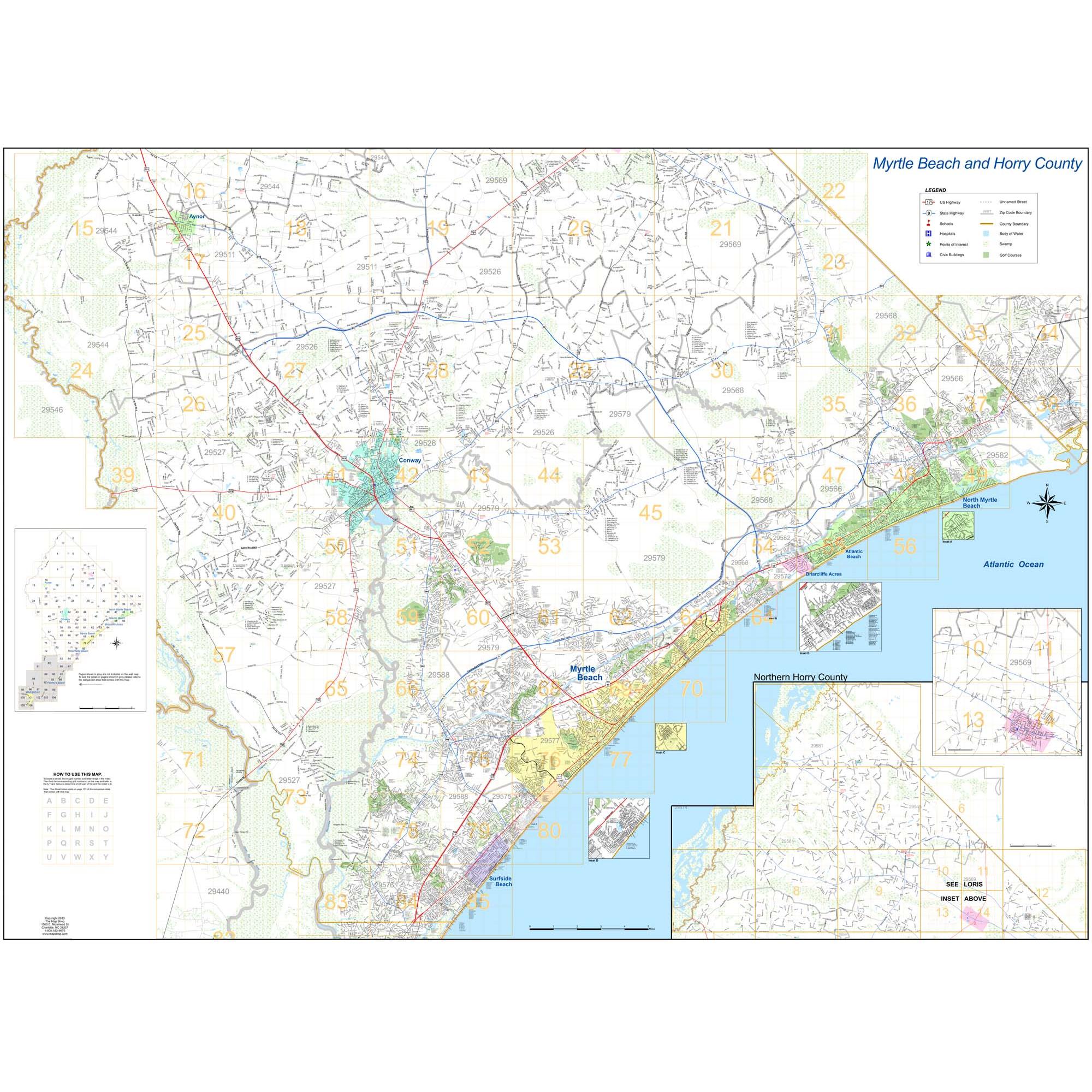 Myrtle Beach County Map Myrtle Beach & Horry County Wall Map - The Map Shop