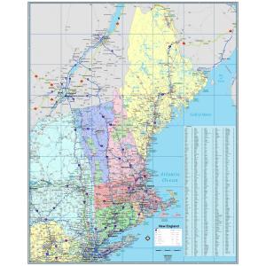 New England Regional Wall Map with Multi-Color States by MapShop