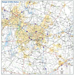 Raleigh 25-Mile Radius Wall Map by MapShop