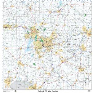 Raleigh 50-Mile Radius Wall Map by MapShop