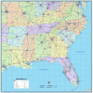 Southeast United States Regional Wall Map by MapShop