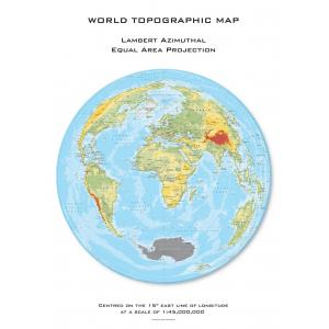 World Topographic Hexagons (Lambert Azimuthal Equal Area projection) centred on 15? East by Oxford Cartographers