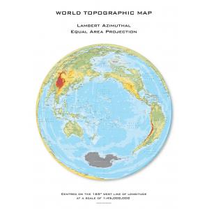 World Topographic Hexagons (Lambert Azimuthal Equal Area projection) centred on 165? West by Oxford Cartographers