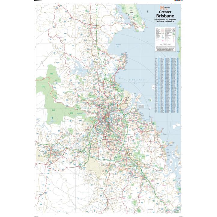 Greater Brisbane city map with highways, streets, and suburban layouts.