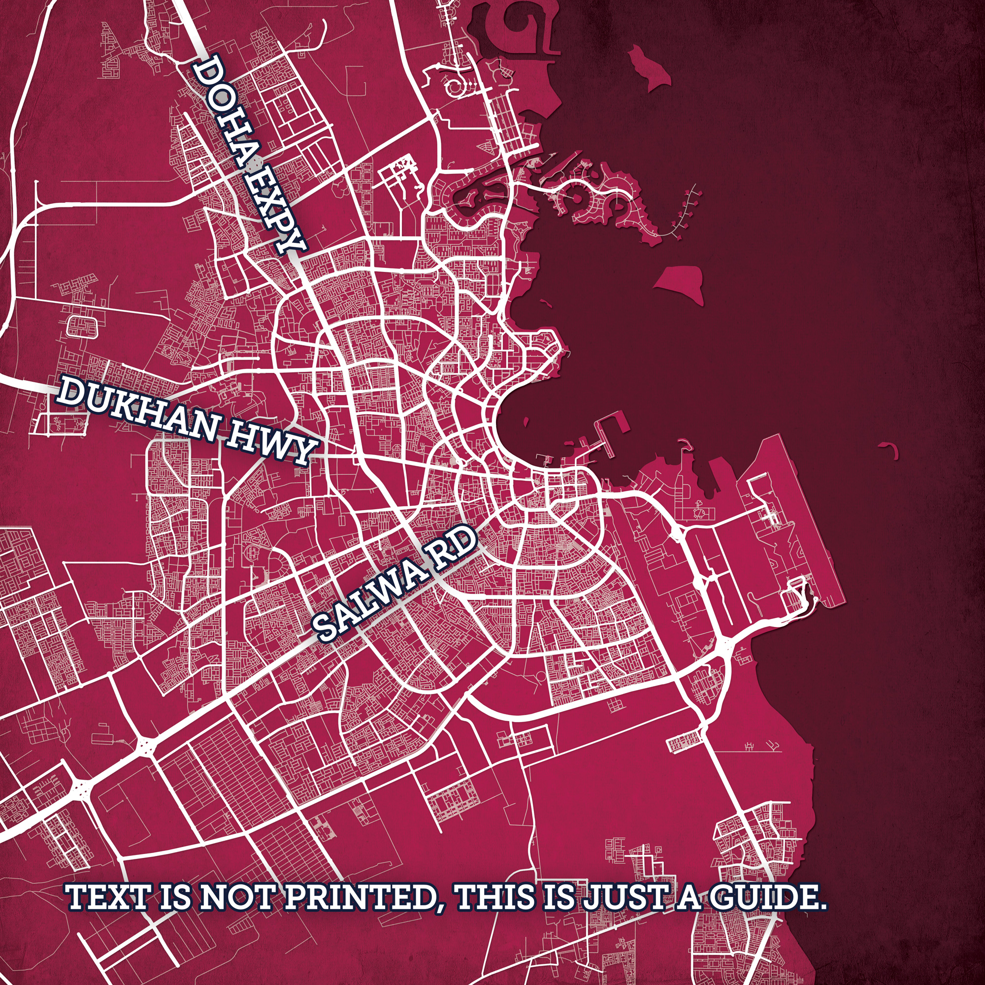 Doha, Qatar Map Art by City Prints - The Map Shop