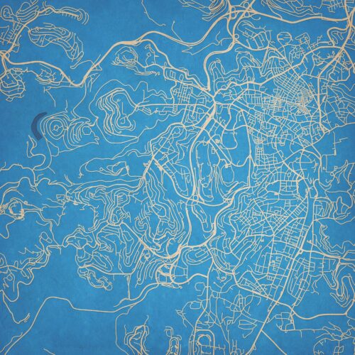 Detailed map of urban city streets with topographic features, highlighting the importance of accurate maps for navigation and travel planning from The Map Shop.