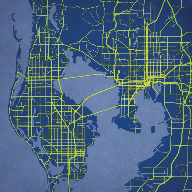 Tampa Bay, Florida Map Art by City Prints - The Map Shop