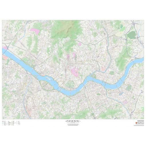 Detailed map of central Seoul featuring streets, parks, landmarks, and waterways, ideal for accurate navigation, travel planning, and geographic reference from The Map Shop.