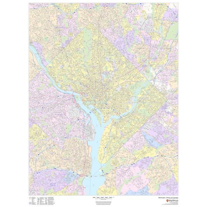 Detailed map of Washington, D.C. with neighborhood boundaries, streets, parks, and landmarks, perfect for navigation, travel planning, and geographic reference.