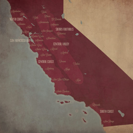 California Wine Region Map Art by City Prints