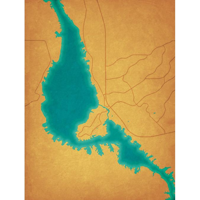 Lake Washington map illustration with surrounding city roads, showcasing accurate geographic details and topographic features for outdoor navigation and travel planning.