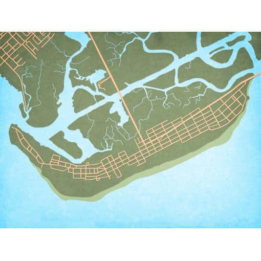 Detailed map of water bodies, parks, and coastal roads featuring topographical and street data for navigation and outdoor planning on The Map Shop website.