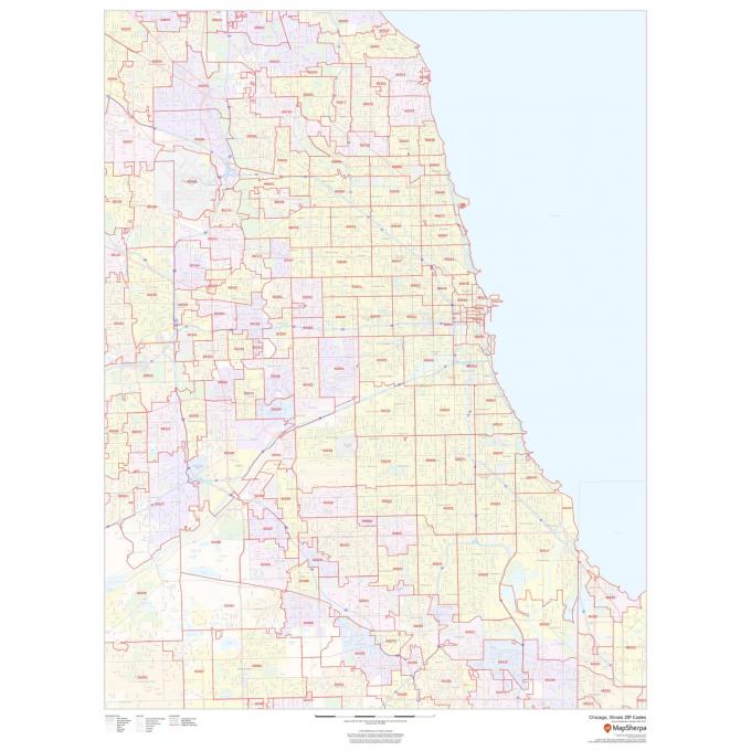 Detailed map of Chicago, Illinois showing ZIP codes, streets, and neighborhood boundaries for accurate navigation and geographic reference.