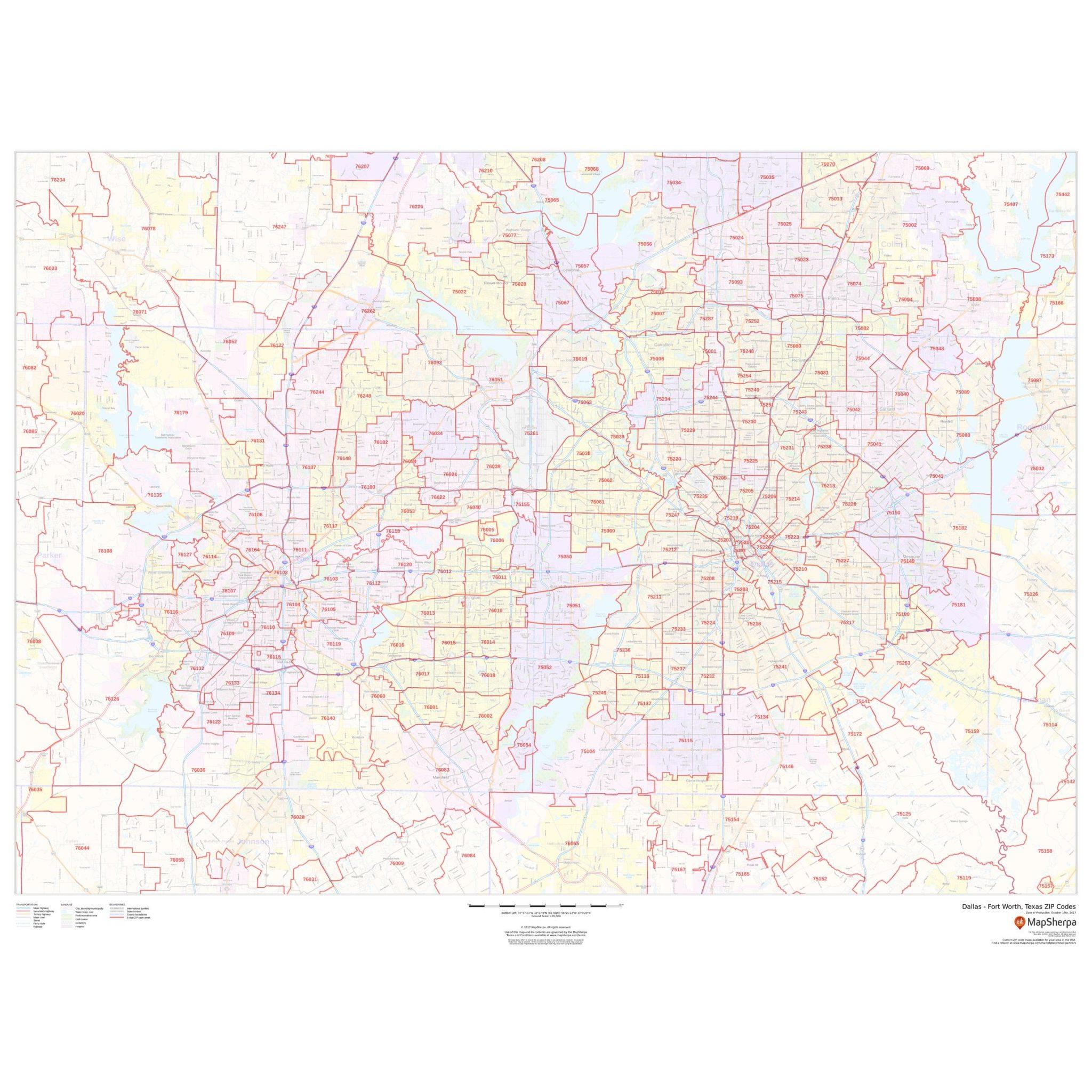 Dallas Fort Worth Texas Zip Codes By Map Sherpa The Map Shop