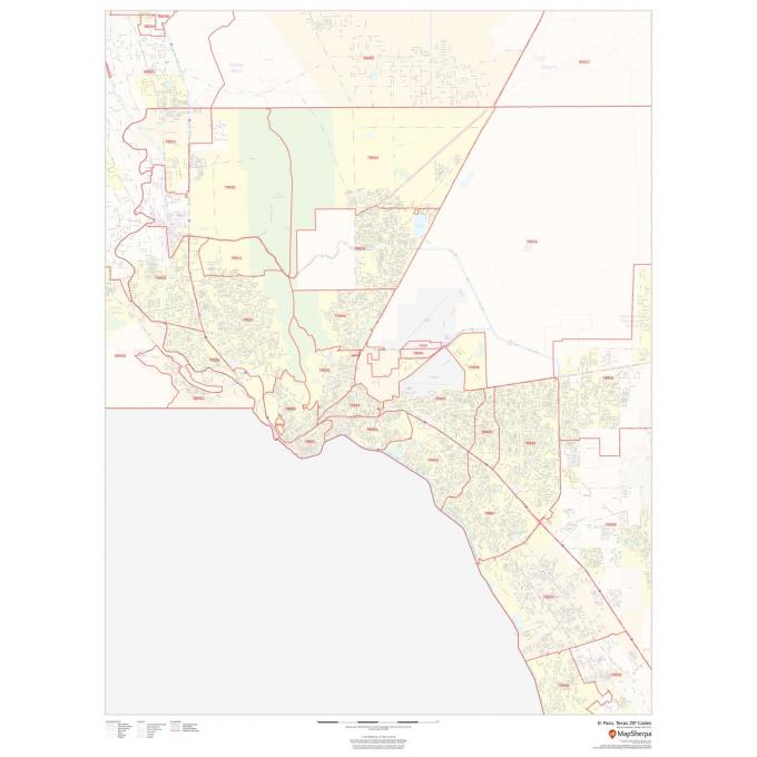 Detailed ZIP code map of El Paso, Texas with boundaries and street layouts, ideal for geographic research or navigation.