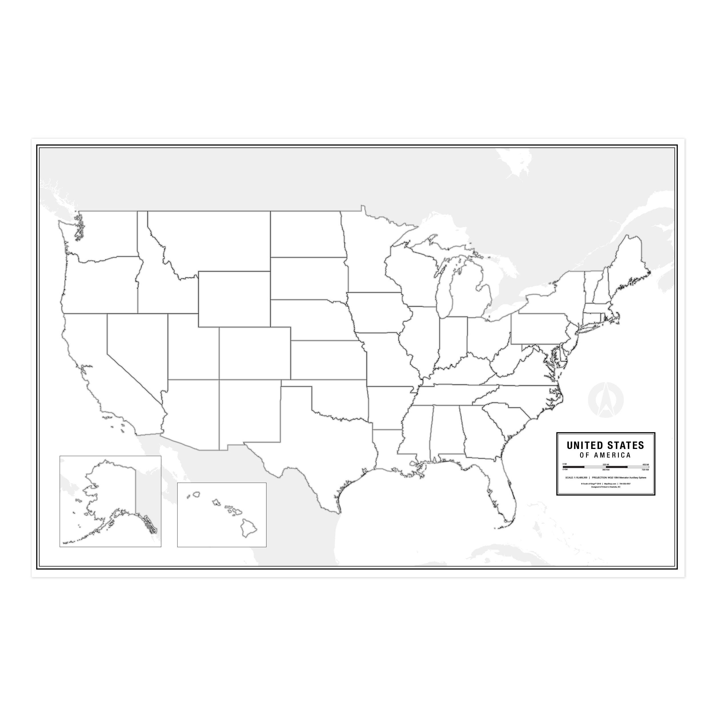 United States Blank Wall Map By South Of Kings The Map Shop