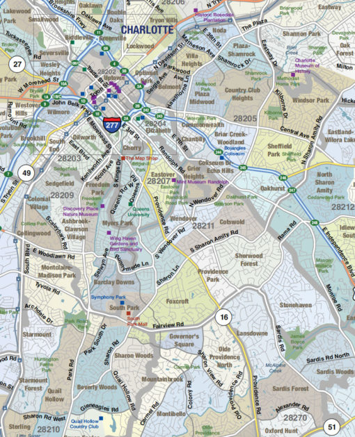 Charlotte, NC Neighborhood Wall Map by MapShop - Image 2