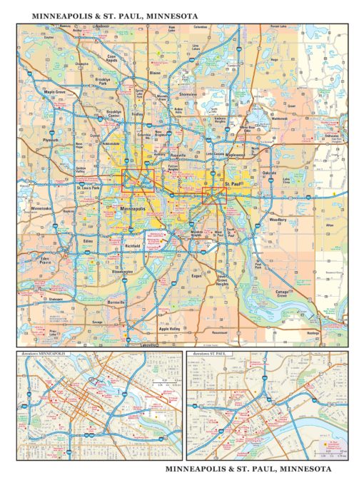 Minneapolis & St. Paul, Minnesota Wall Map by Globe Turner