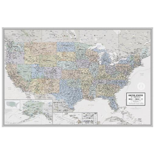 Map of the United States with detailed state boundaries, cities, and geographic features, available at The Map Shop for high-quality cartographic products and maps.