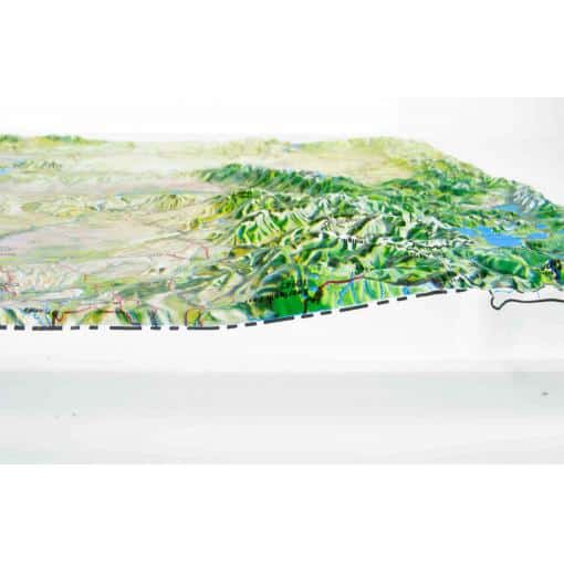 Detailed topographic map of mountainous terrain with elevation contours, roads, and water features, ideal for outdoor navigation, hiking, and travel planning. High-resolution and printed on durable material.