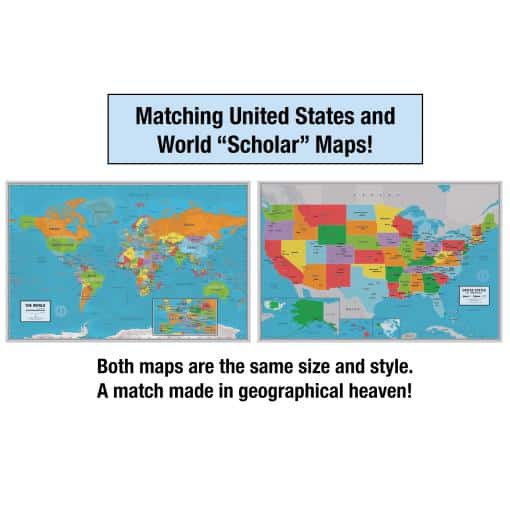 Maps of the United States and the world, matching in style and size, ideal for educational or geographic reference, provided by The Map Shop.