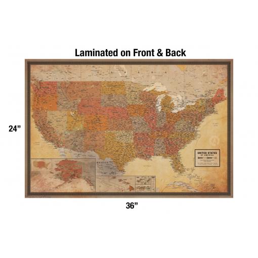 U.S. wall map from The Map Shop, featuring detailed geographic and political boundaries, perfect for navigation, education, or office decor, laminated for durability.