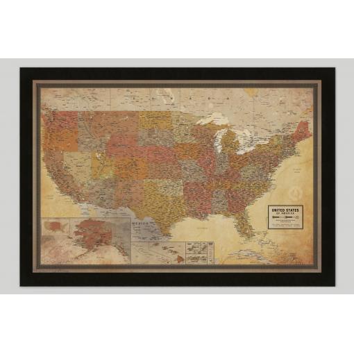 Detailed vintage map of the United States from The Map Shop, showcasing state boundaries, cities, and geographic features for travel, education, and decor. Perfect for map enthusiasts.