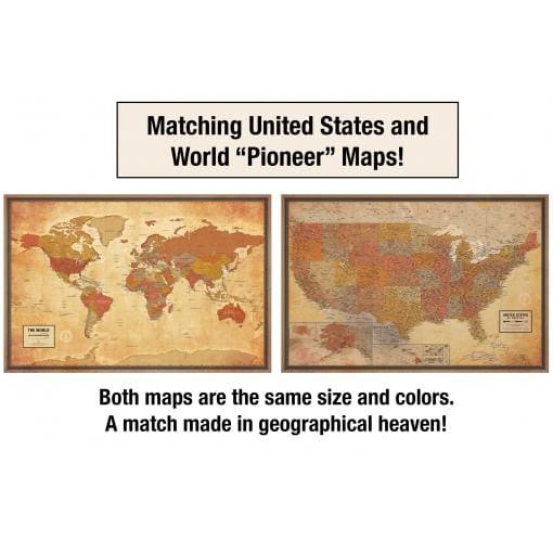 United States and world maps matching in size and colors, showing geographic and political details for educational and mapping purposes.
