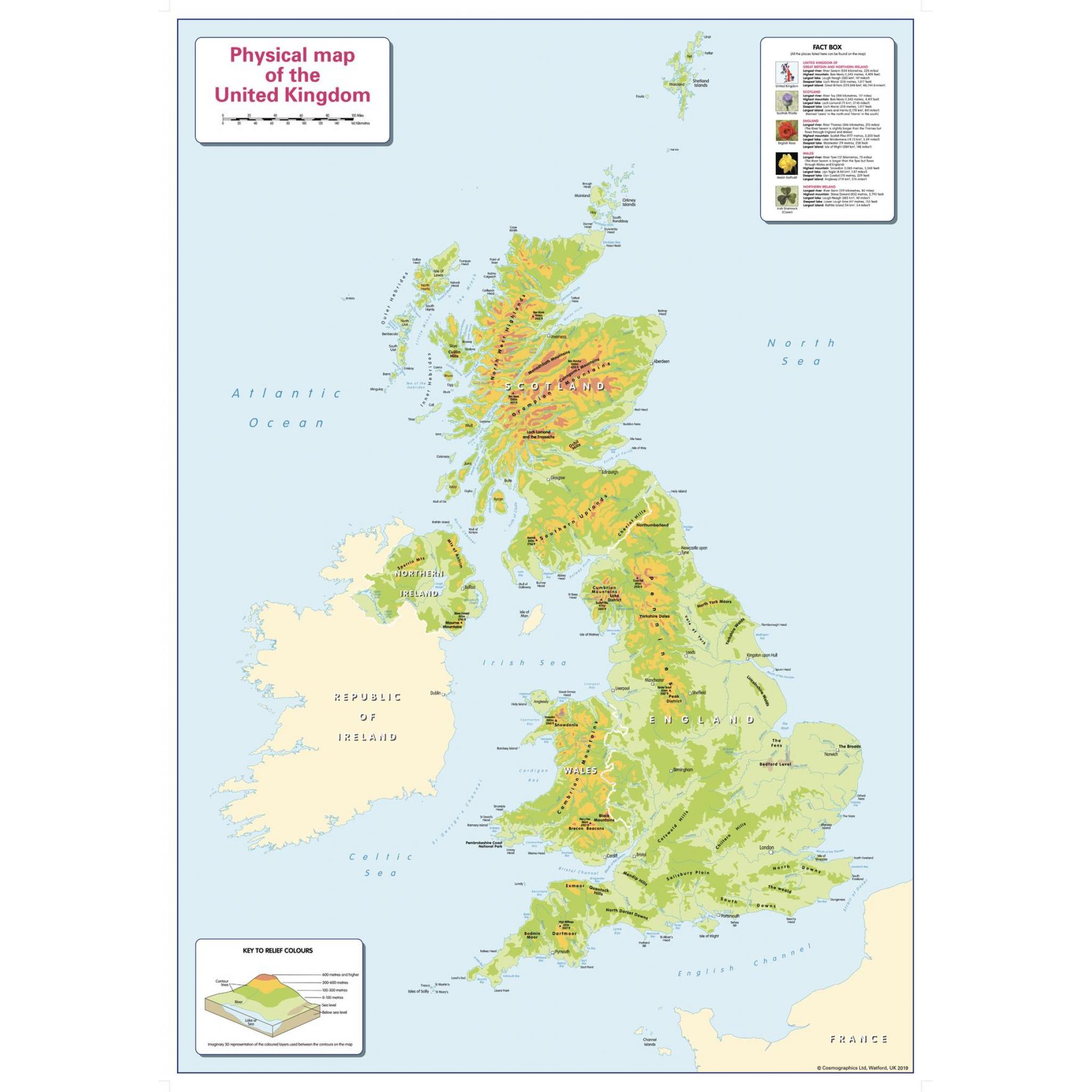 Color Blind Friendly Children's Physical Map of the UK by Cosmographics
