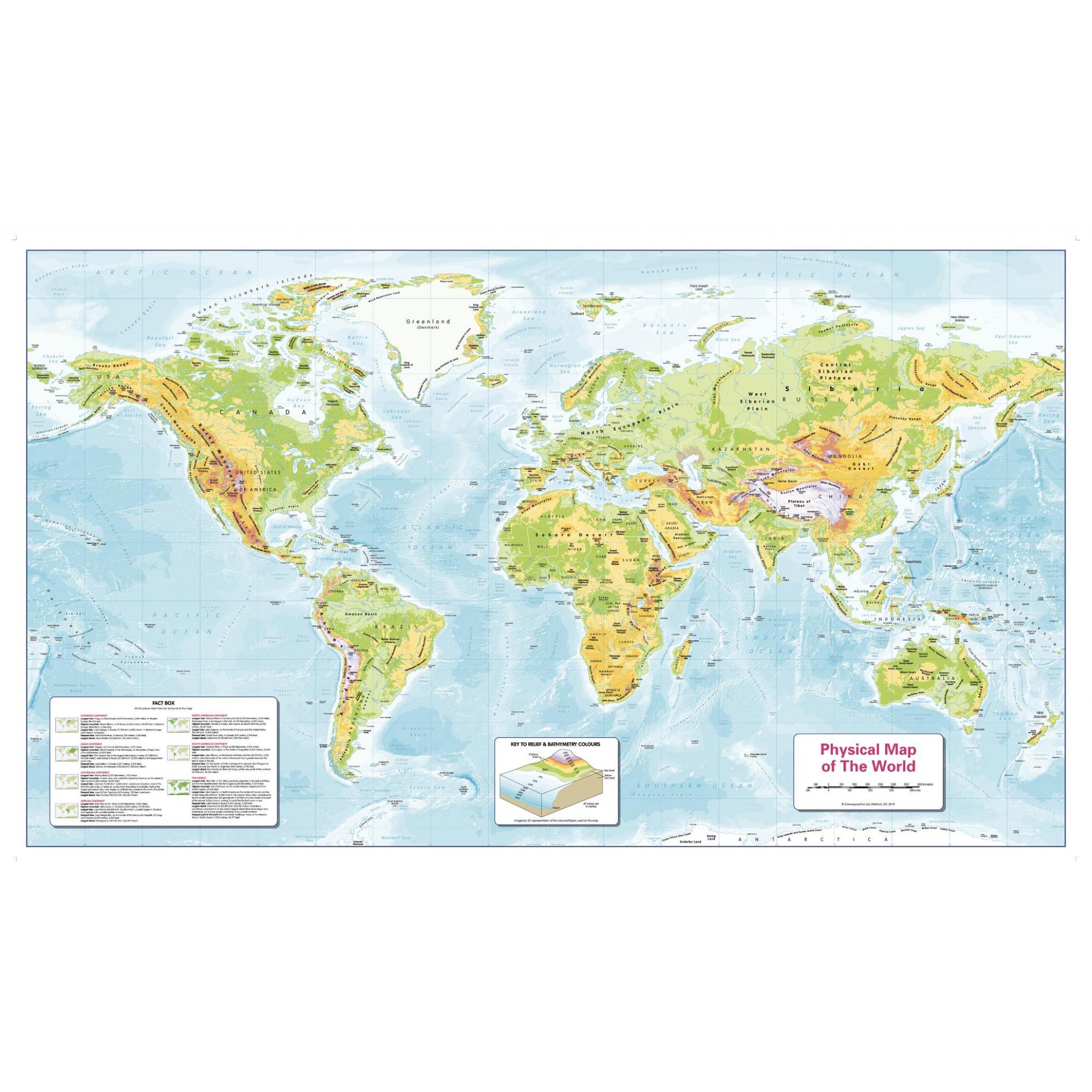 Color Blind Friendly Children's Physical Map of the World by Cosmographics