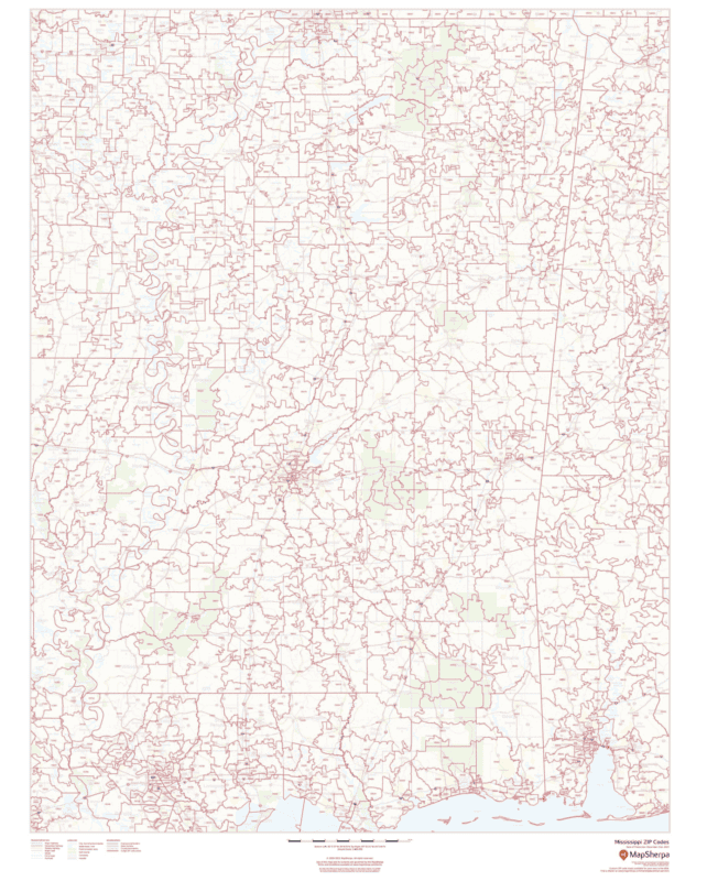 Mississippi Zip Code Map by Map Sherpa The Map Shop