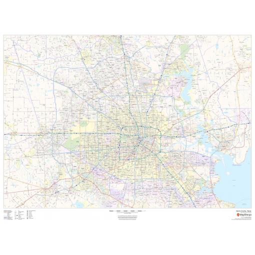 Detailed Harris County Texas map with streets, highways, parks, and landmarks for outdoor navigation, travel planning, and geographic reference from The Map Shop.