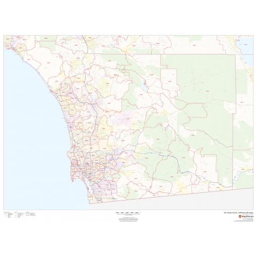 Detailed San Diego County ZIP code map from The Map Shop, featuring accurate boundaries, ZIP codes, and geographic details for reliable navigation and postal services.