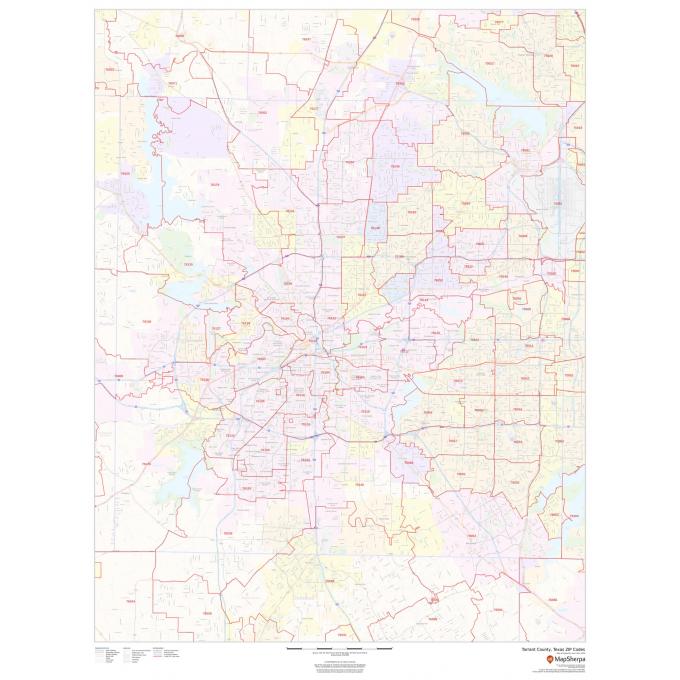 Detailed map of Tarrant County, Texas showing ZIP code boundaries and city layouts, perfect for navigation, planning, and geographic reference.