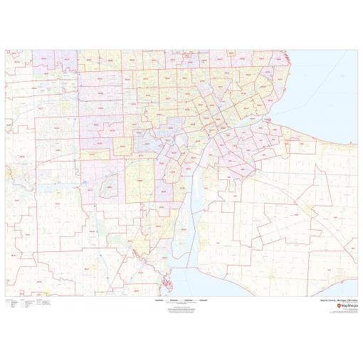 Detailed Wayne County, Michigan ZIP code map from The Map Shop, showcasing city boundaries and postal zones, ideal for geographic and postal research.